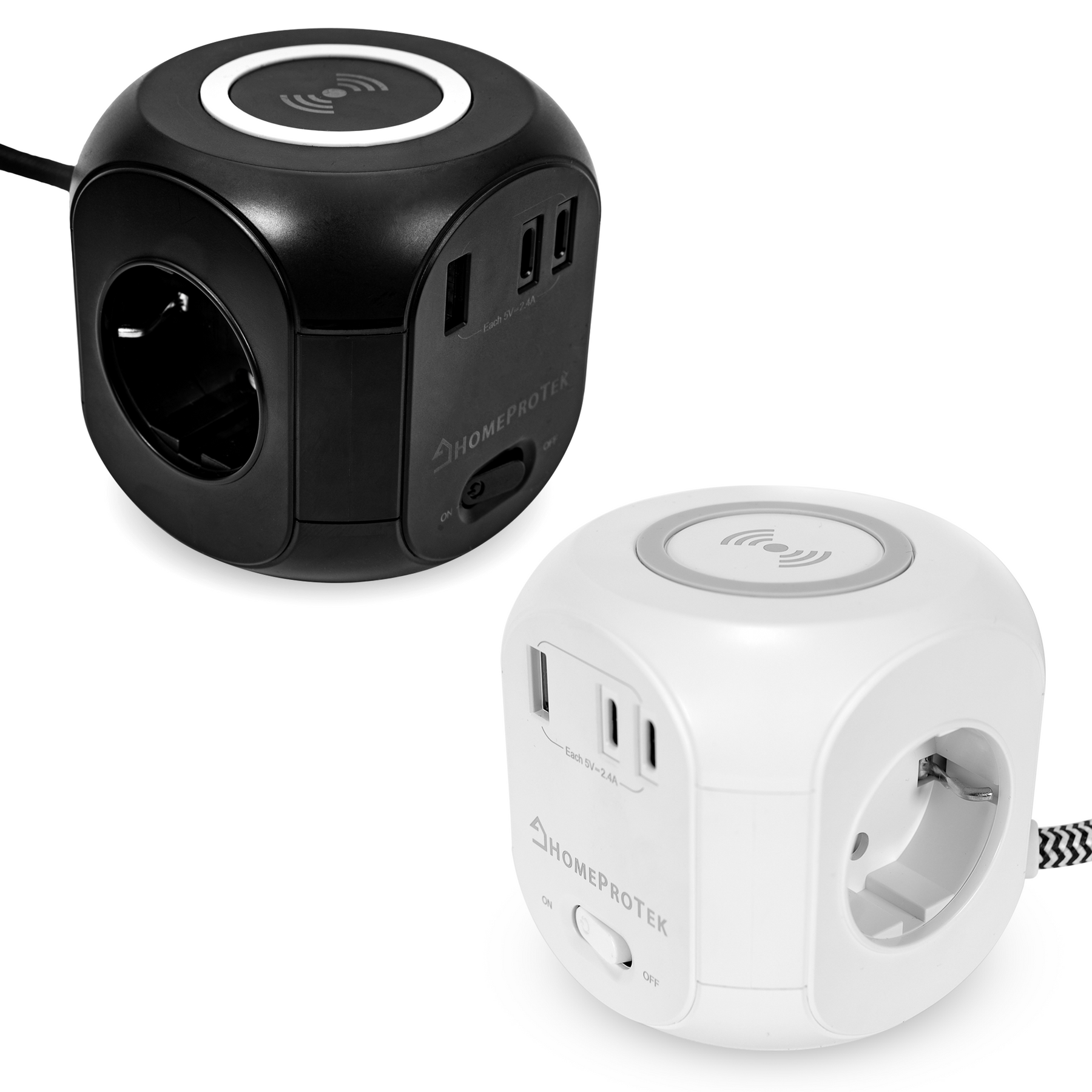 Voomy Cube Multiprise 7 voies - Séparateur de prises - 3 Portes USB - Prise  - Wit